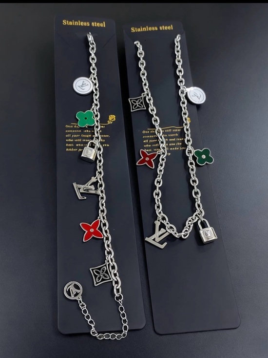 Jewelry - Designer Inspired lulu Necklace & Bracelet Set with Red and Green Enamel Accents